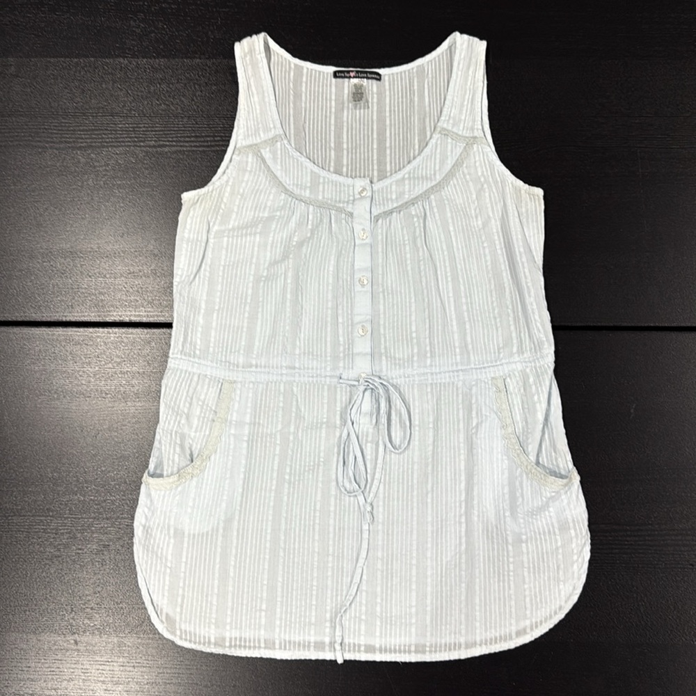 Love Squared Light Blue Striped Tank Top with Lace Ruffle Detail - S - Picture 5 of 9